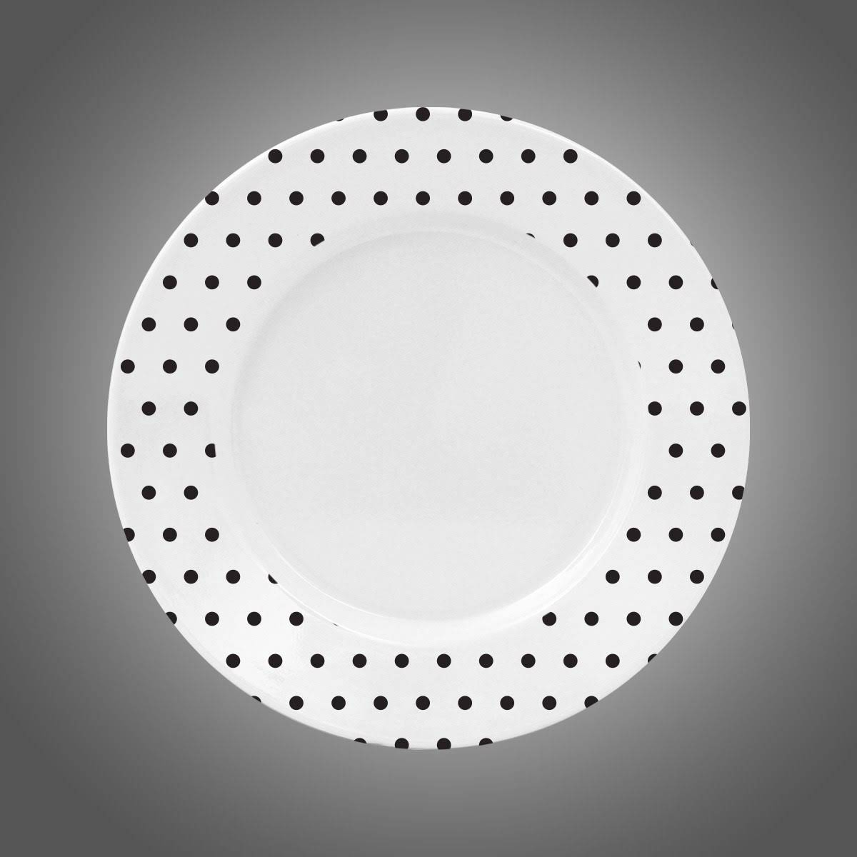 19 cm çapında melaminden üretilmiş beyaz ve desenli servis tabağı